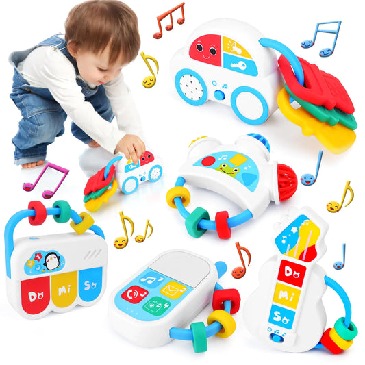 Infant Rattle & Music Teether Toys - 5PC Set for 0-18 Months