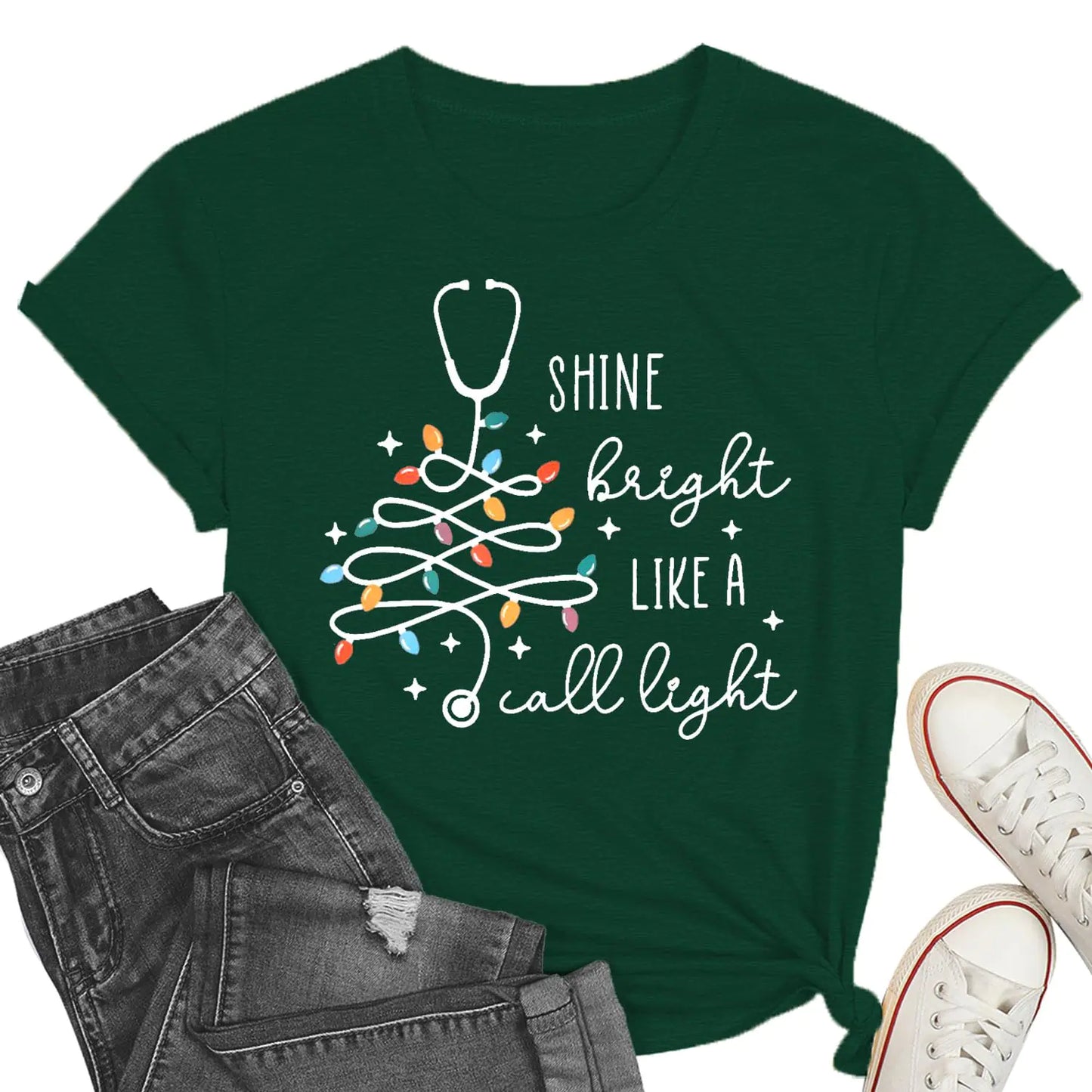 Nurse Christmas Light Tee for Women