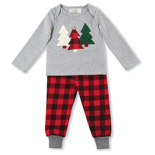 Boys' Christmas Tree Checkered Pants Outfit Set