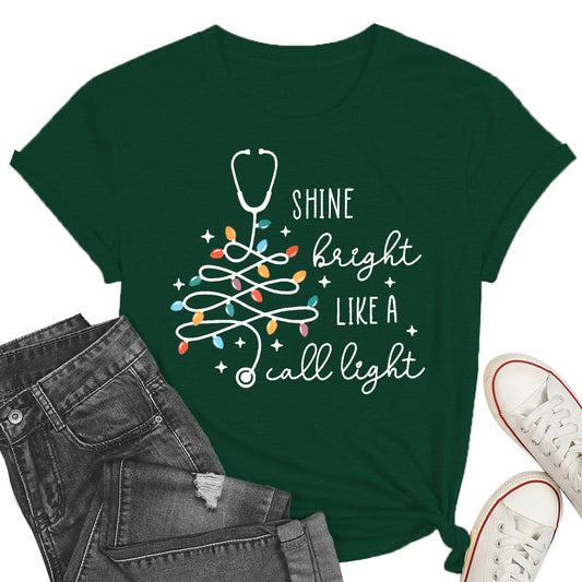 Nurse Christmas Light Tee for Women